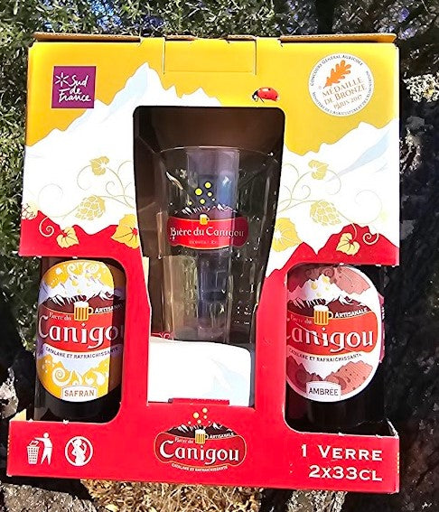 Coffret cartonné 2 Bières du Canigou + 1 verre sérigraphié
