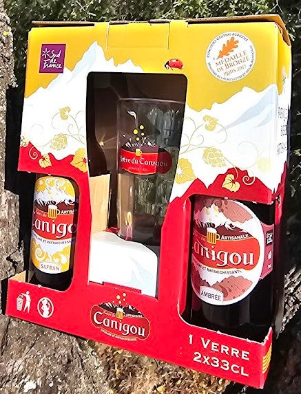 Coffret cartonné 2 Bières du Canigou + 1 verre sérigraphié